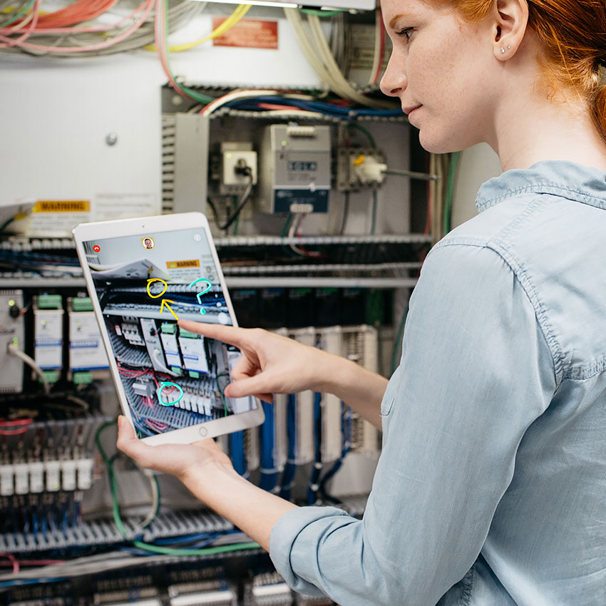 A woman accessing Vuforia Chalk